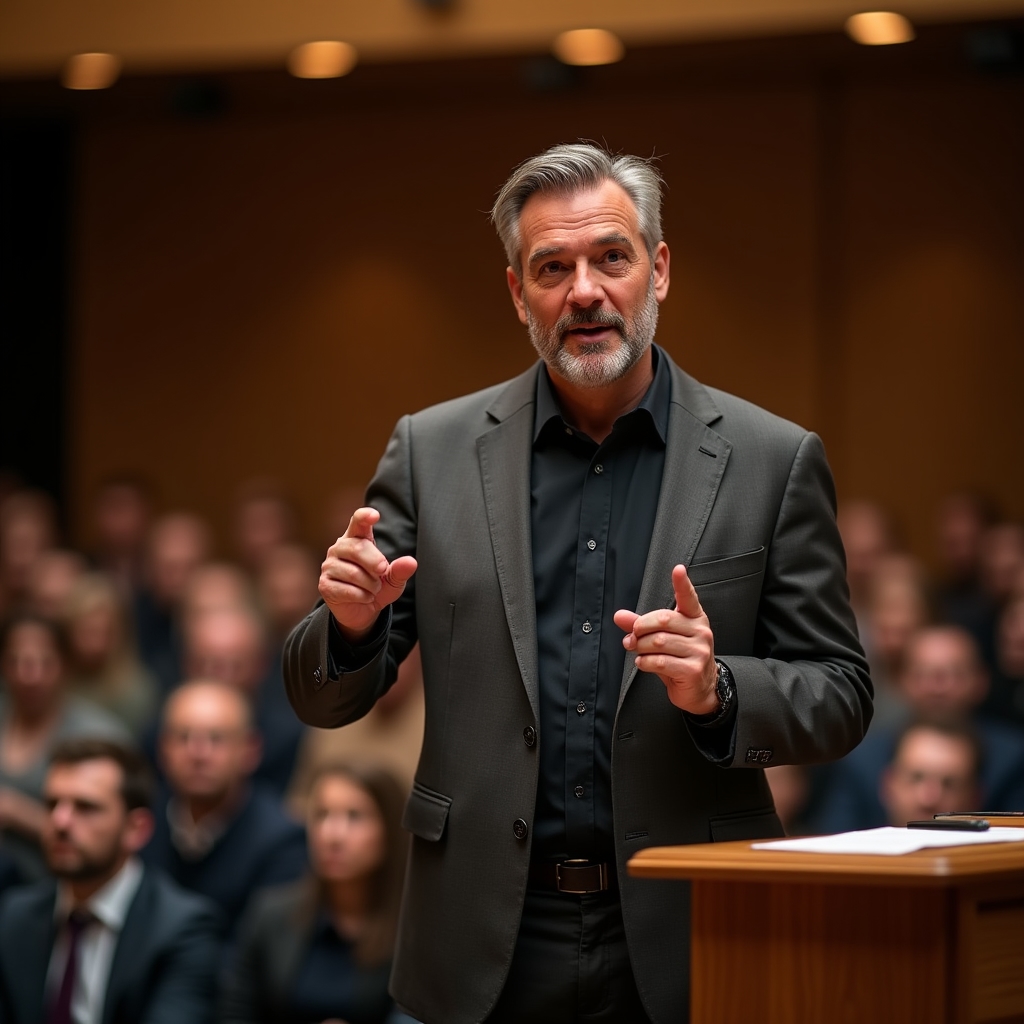 Odborník s istotou prezentuje pred skupinou